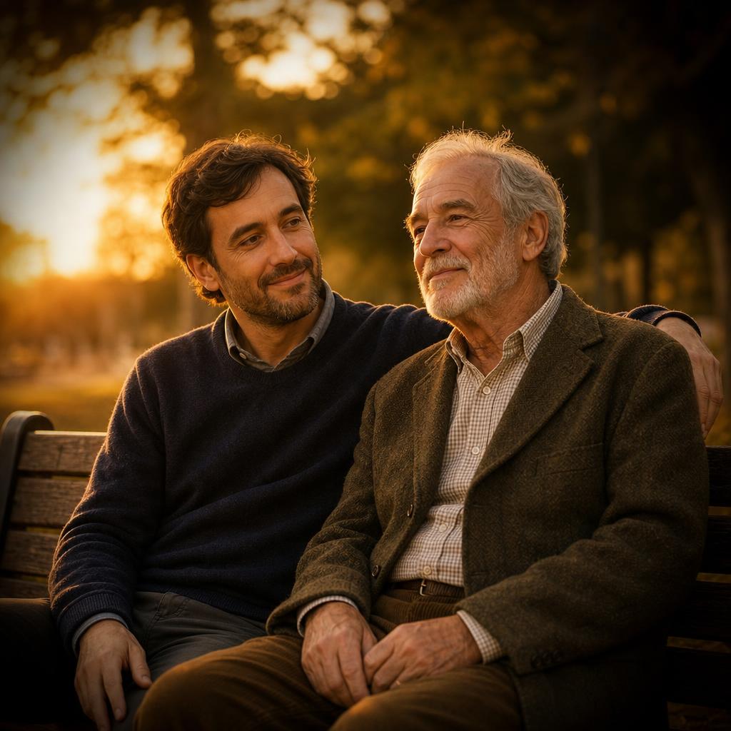 Sample Golden Hour memorial portrait — Son & late father