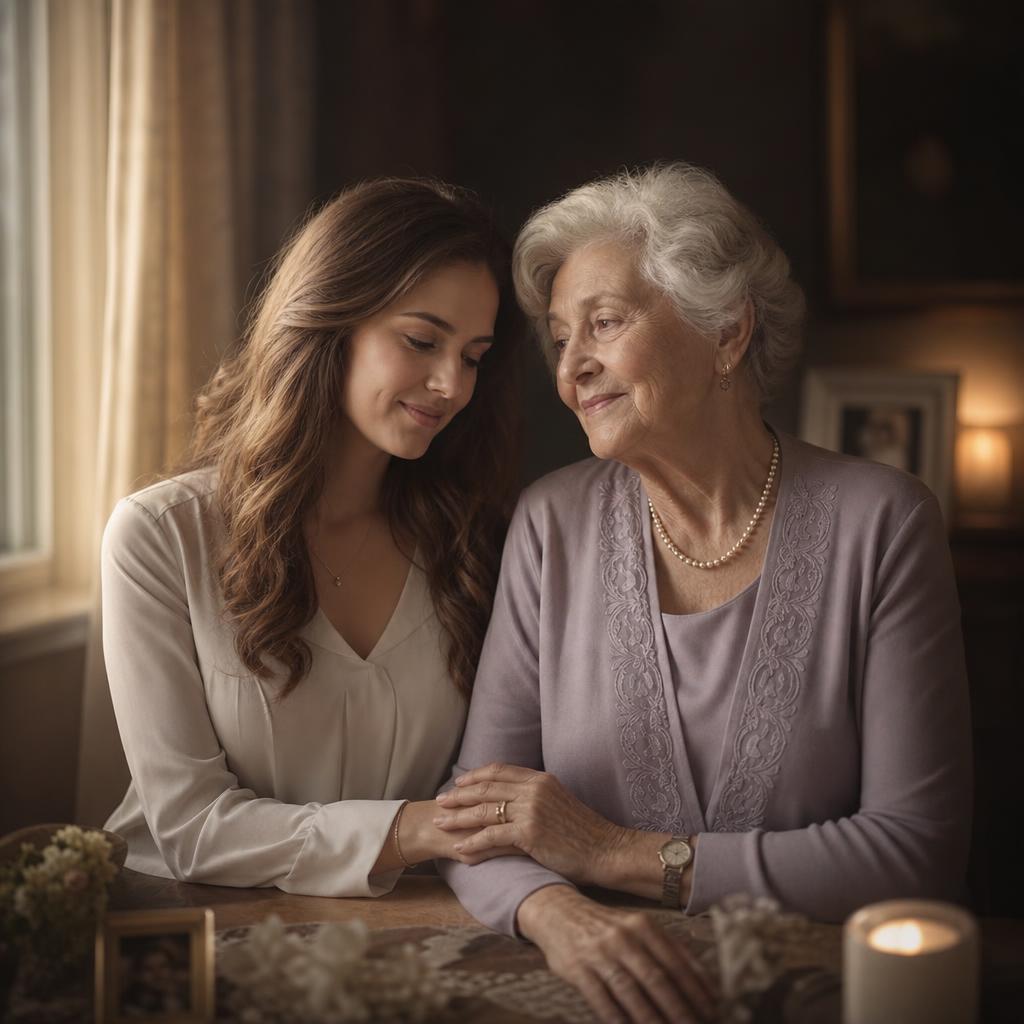 Sample Soft Luminance memorial portrait — Granddaughter & late grandmother